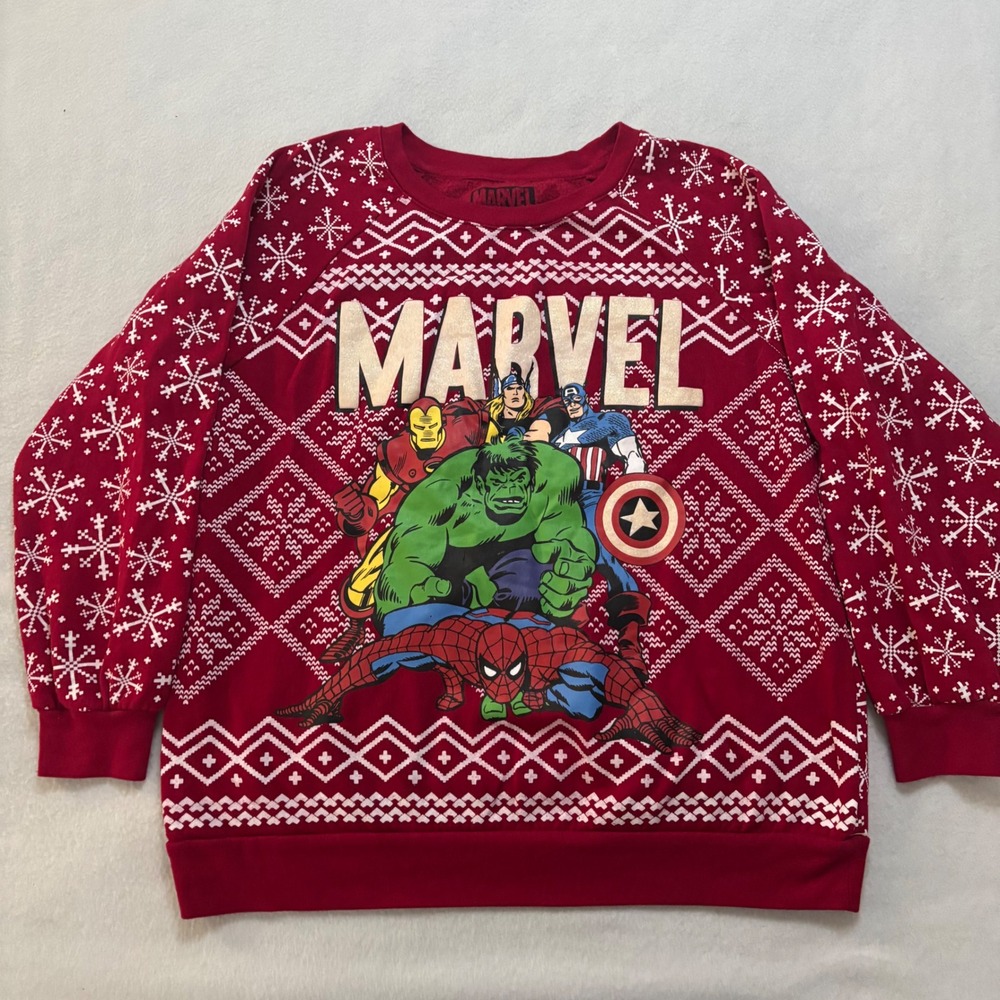 Marvel Avengers Christmas Sweatshirt Mens XL Red Ugly Holiday Fleece Pullover